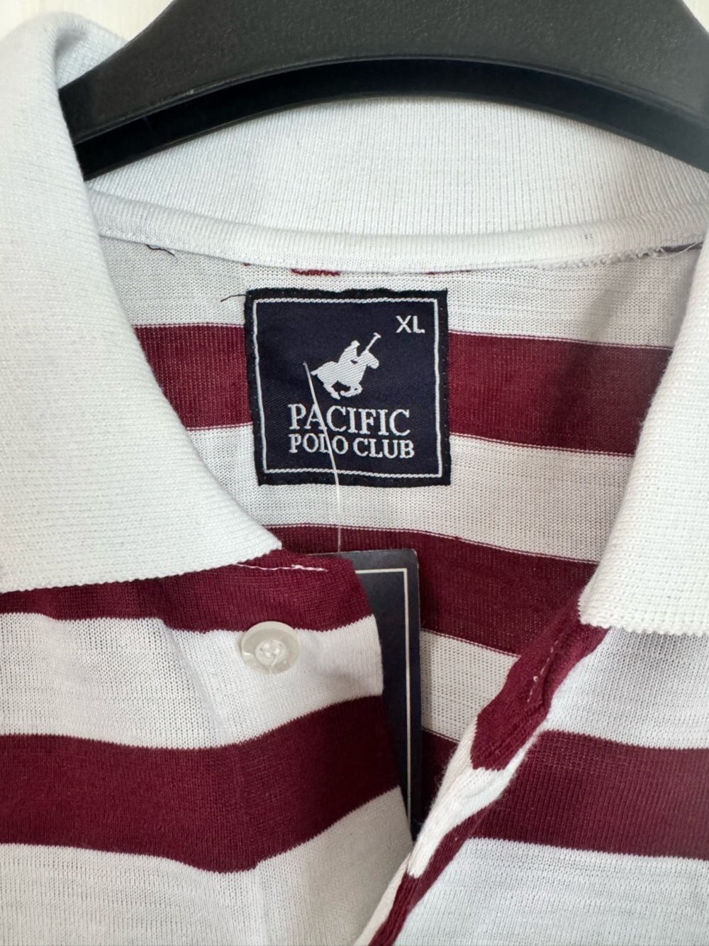 Pacific Polo Club Men’s XL Polo Shirt Striped Green Maroon White Cotton Blend - Picture 3 of 10